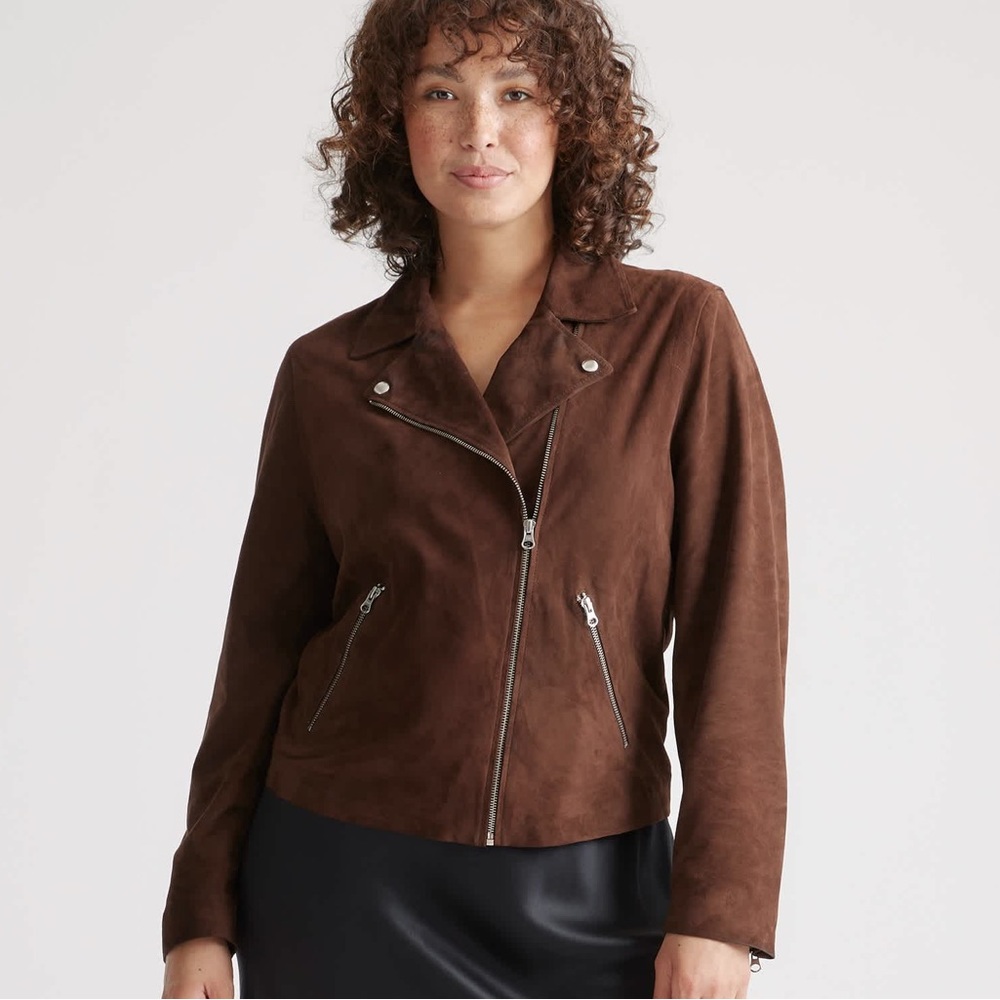 Brown 100% Suede Women's Moto Jacket